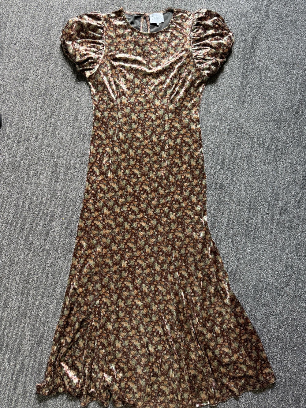 Mable Brown Floral Velvet Maxi Dress Size Large Boho Chic Cottagecore Fairycore
